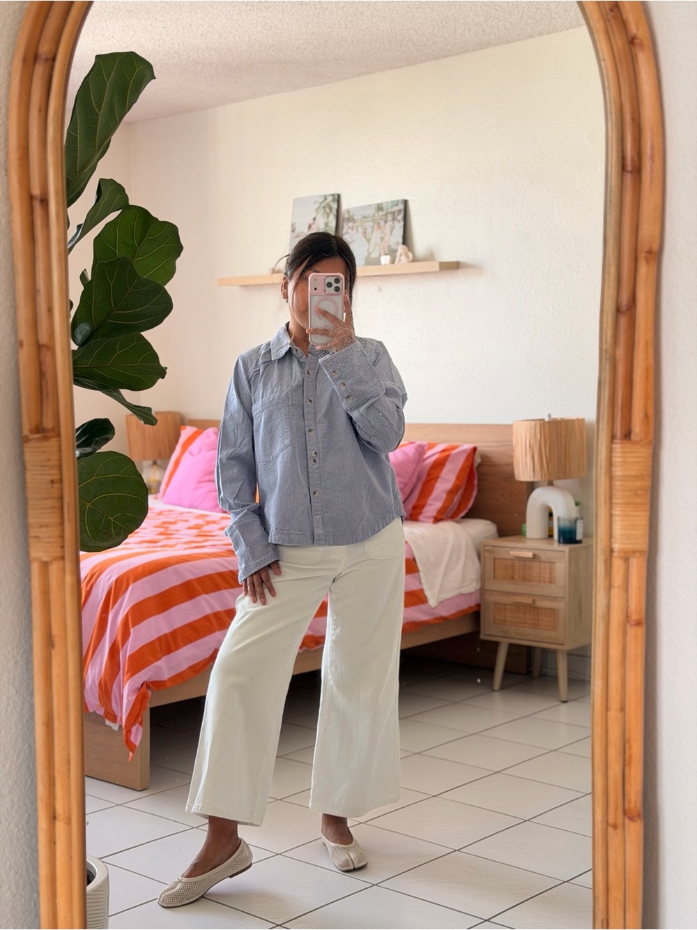 We The Free Blue Pinstripe Button-Up Shirt